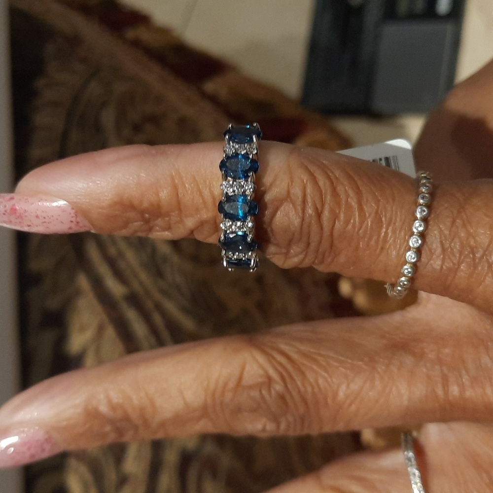 Genuine Created Sapphire Diamond Ring CZ Sterling Silver September Birthstone 7